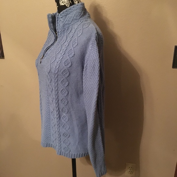 Northcrest Sweaters - NORTHCREST LG CORNFLOWER BLUE QUARTER ZIP SWEATER WITH BEAUTIFUL PATTERNS